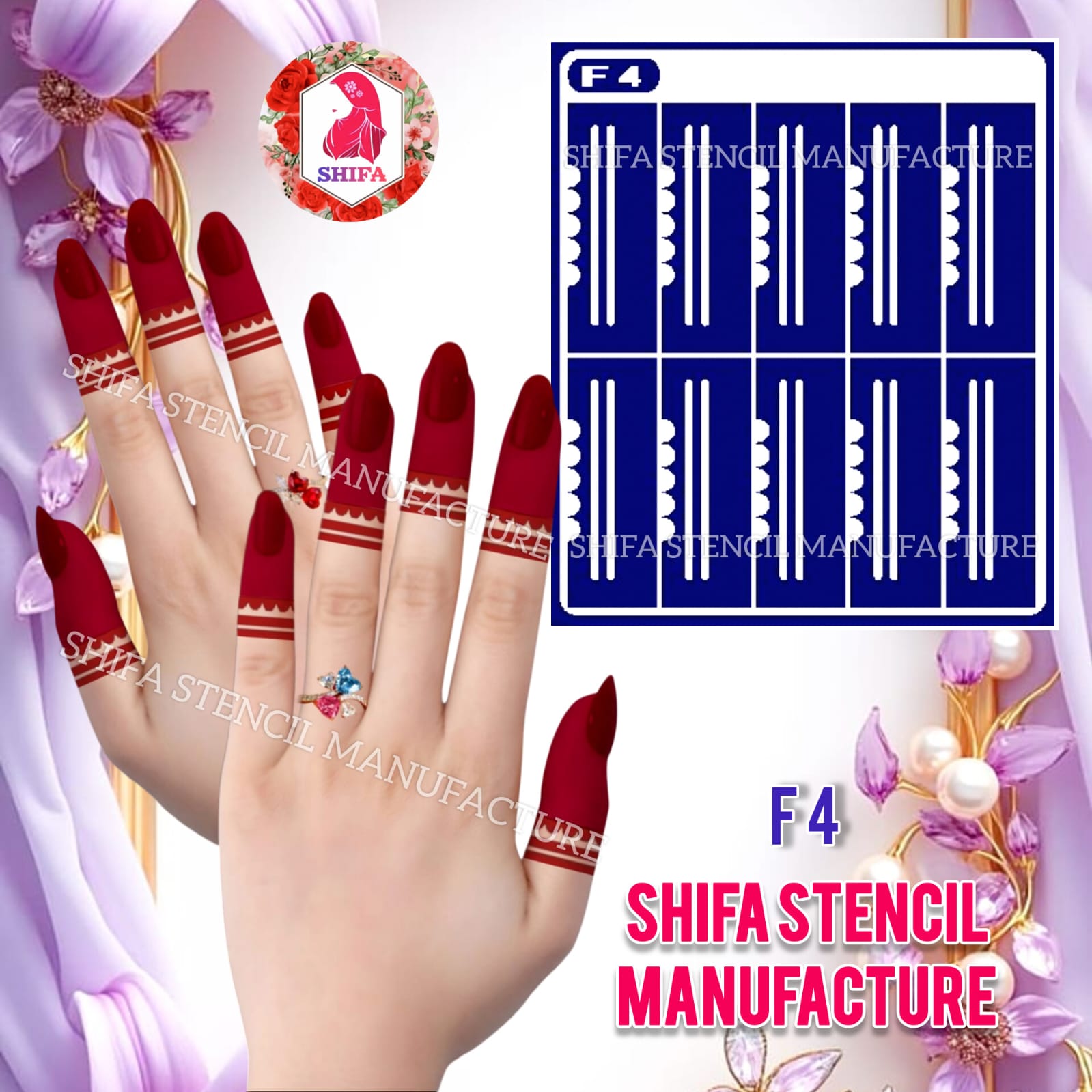 F 4 Triple Line Grace - Sticker Overview - Shifa Stencil Manufacturer